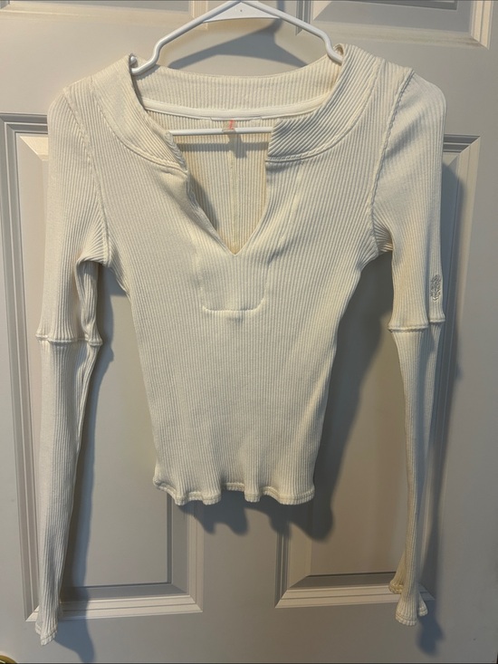 FP Movement by Free People Tops - FP Movement by Free People Cream Ribbed V-Notch Long Sleeve Top